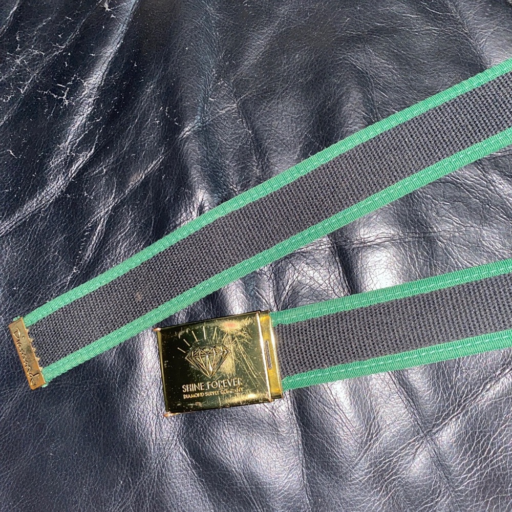 Diamond Supply Co. Black and Green Belt with Gold Buckle